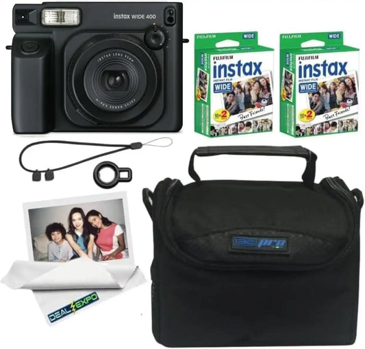 FUJIFILM instax Wide 400 Instant Film Camera (Black + Extra Film (40 Sheets) and Travel Bag)